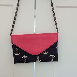 J. Crew Red and Blue Anchor Clutch